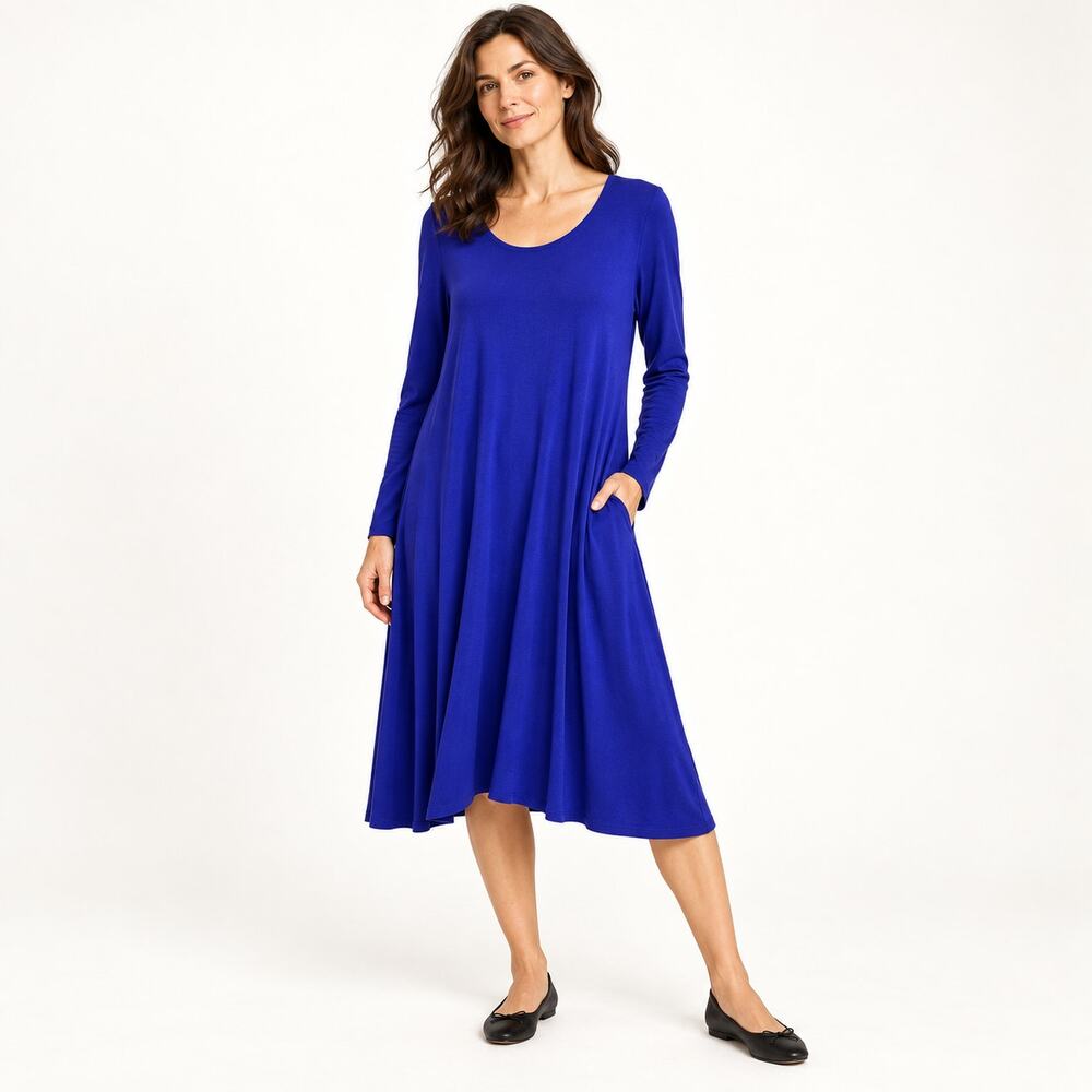 Eileen Fisher Cobalt Violet Stretch Jersey Swing Dress M